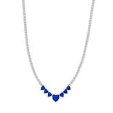 Asfour Crystal Tennis Necklace With Blue Hearts Design In 925 Sterling Silver-ND0431-WB